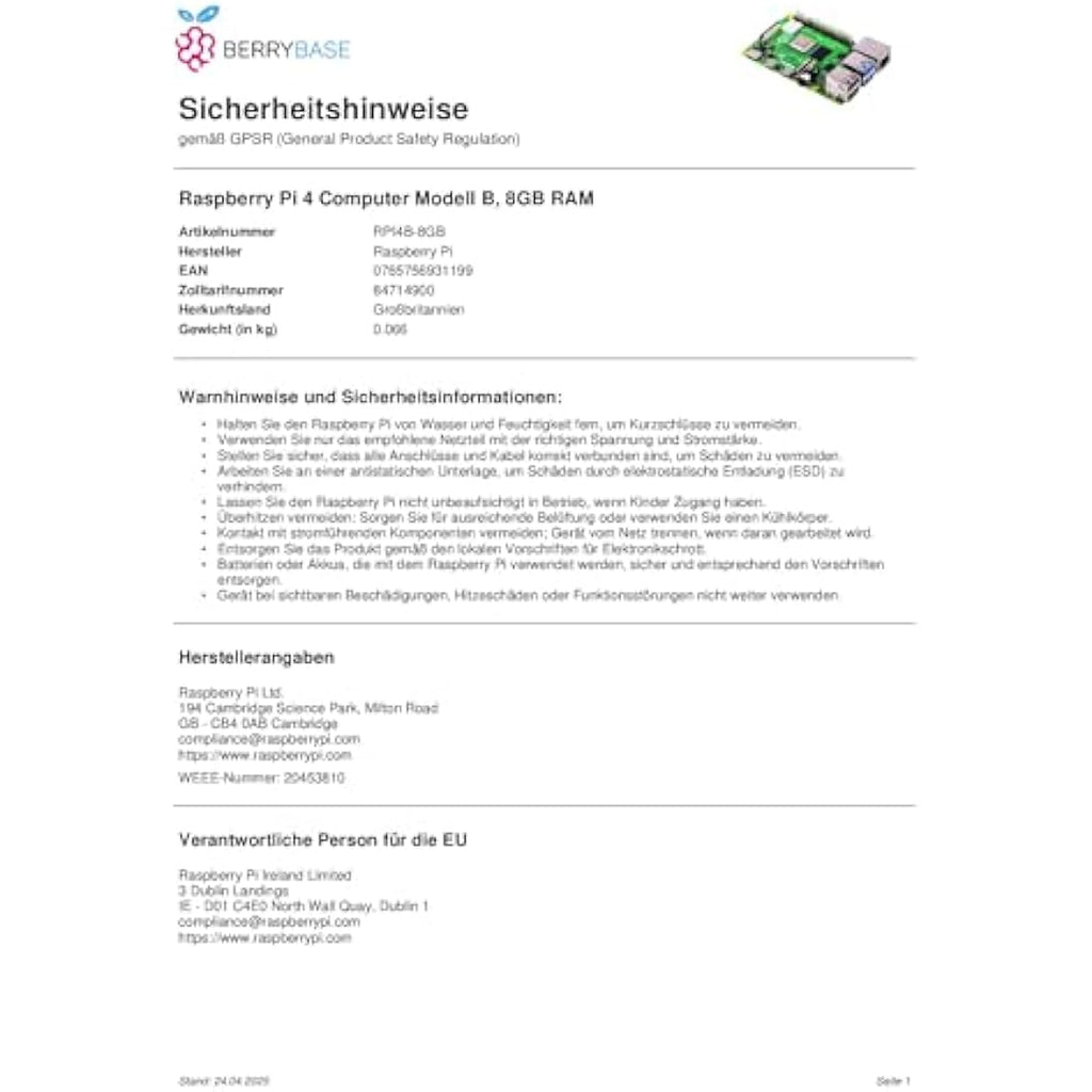 Raspberry Pi 4 Model B 8GB RAM Single-Board Computer by