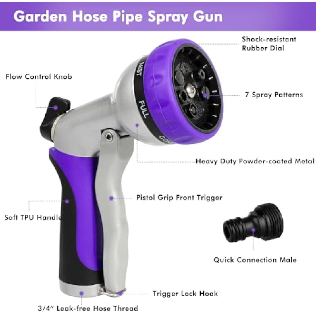 Restmo Heavy Duty Metal Garden Hose Spray Gun – 7 Pattern High Pressure Nozzle