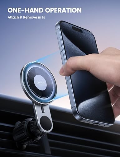 Lamicall MagSafe Car Mount – HD Glass Magnetic Air Vent Phone Holder