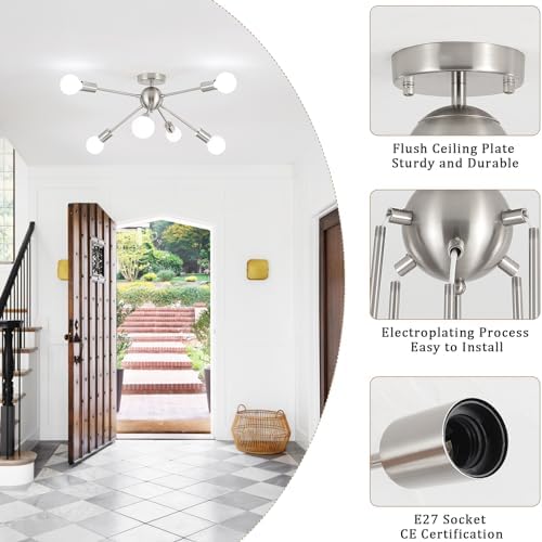 ASHUAQI Sputnik Ceiling Light – 6-Light Mid-Century Modern Chrome Chandelier