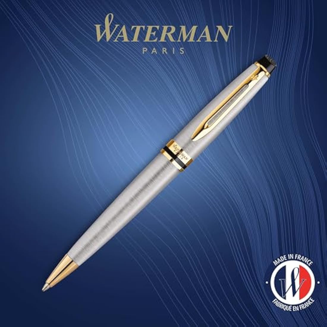 Waterman Expert Ballpoint Pen – Stainless Steel & 23k Gold Trim, Blue Ink