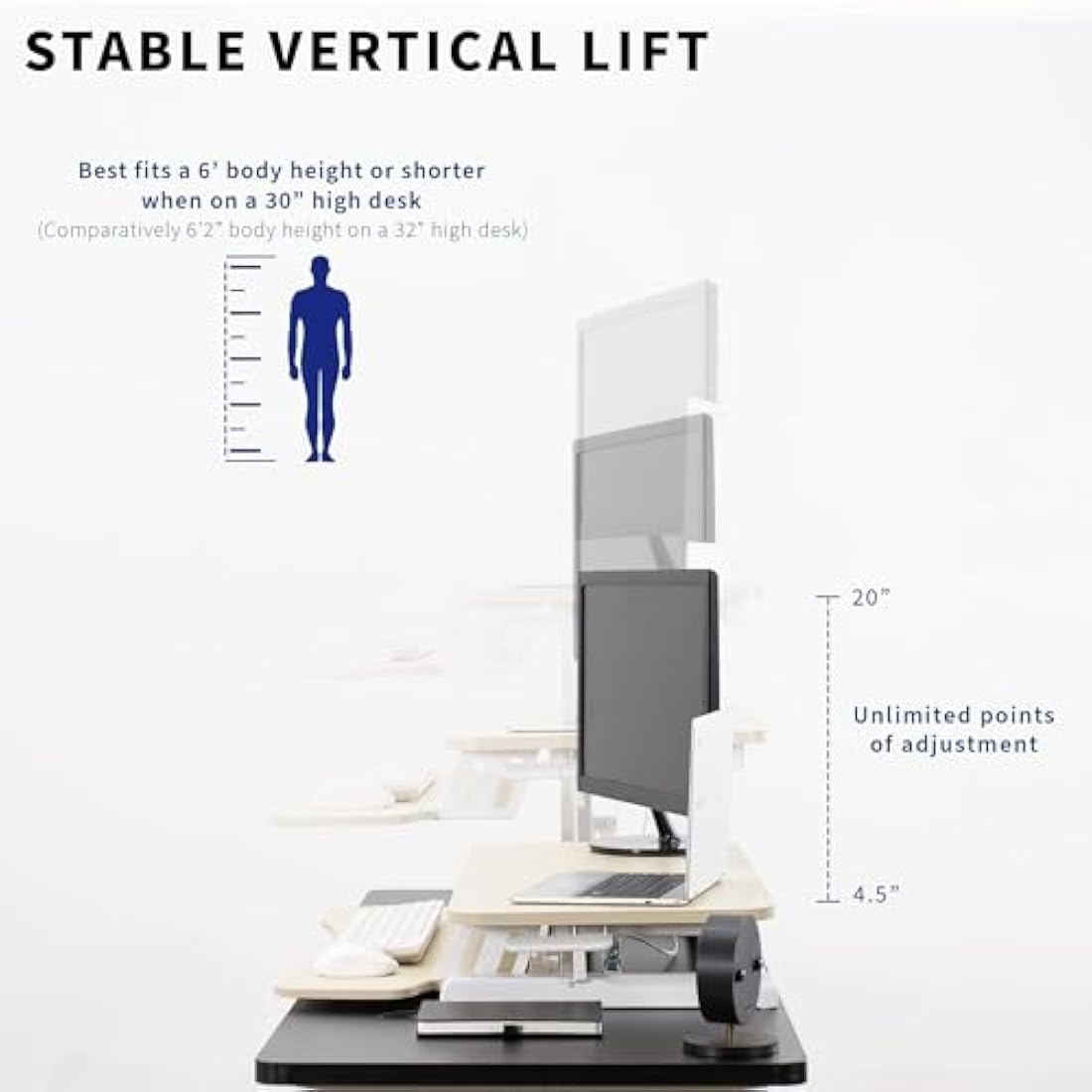 VIVO 81cm Height Adjustable Desk Converter | Light Wood & White