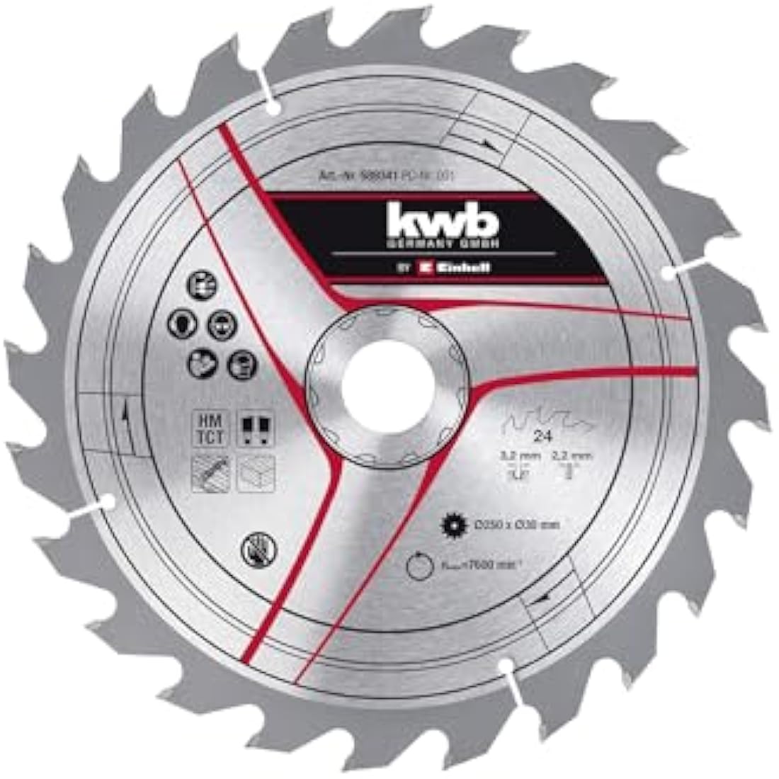 kwb by Einhell TCT Saw Blade | 250 x 30 mm, 24 Teeth for Wood