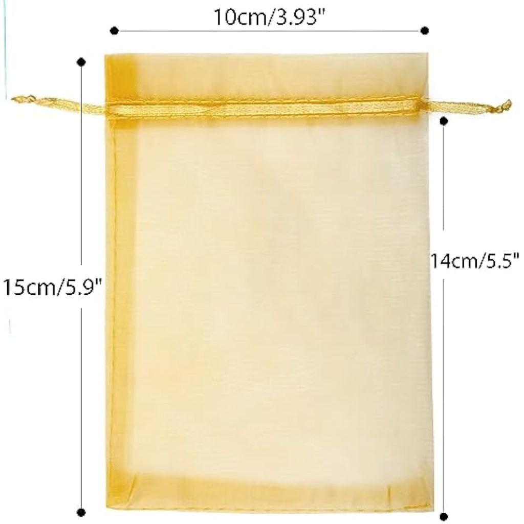 G2PLUS Gold Organza Gift Bags - 100 PCS 10x15cm Mesh Jewelry Pouches