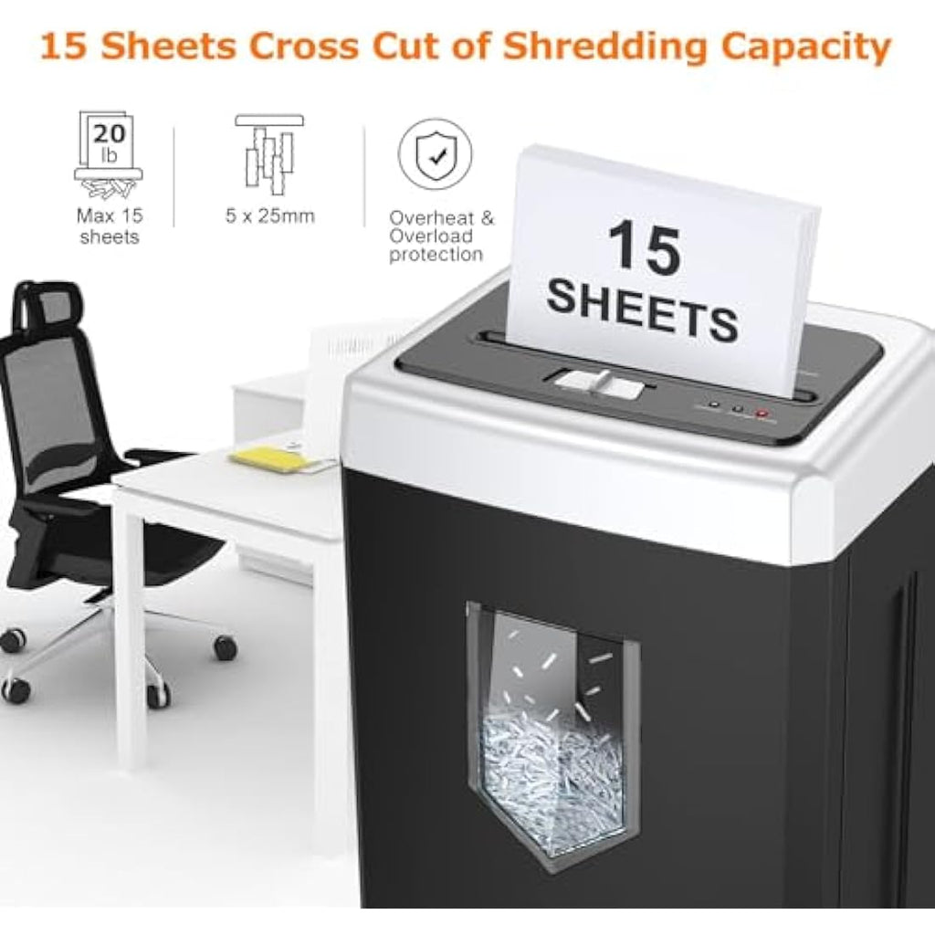 Bonsaii 15-Sheet Cross Cut Paper Shredder | 30-Min Heavy Duty Office Shredder