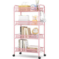 APEXCHASER 4-Tier Rolling Utility Cart | Metal Storage Trolley - Pink