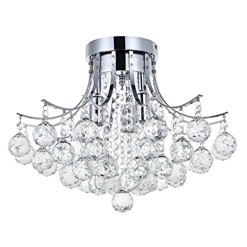 Dst Modern Crystal Chandelier – 3-Light Chrome Flush Mount Ceiling Light