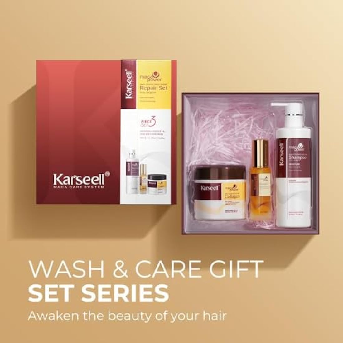 Karseell Maca Essence Hair Repair Set - Collagen Mask, Shampoo & Argan Oil