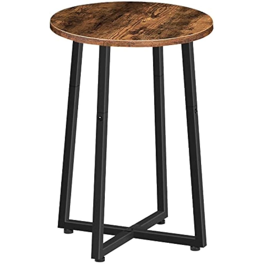 HOOBRO Round Side Table – Industrial Rustic Brown Metal End Table