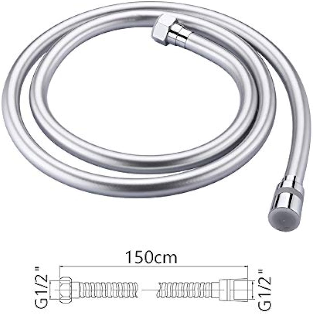 GRIFEMA 1.5m PVC Shower Hose – Anti-Kink Flexible Silver Replacement
