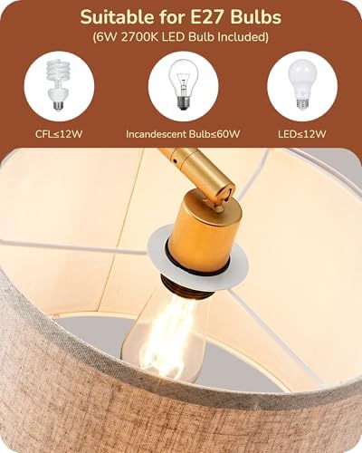 EDISHINE 63" LED Floor Lamp – Modern Gold Arc Standing Light with Linen Shade
