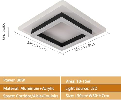 DELIPOP 30W Square LED Ceiling Light – Modern 3000K Warm Light Lamp