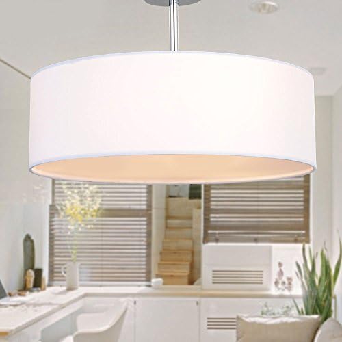 SPARKSOR Modern White Drum Ceiling Light – 3-Bulb Fabric Pendant Lamp