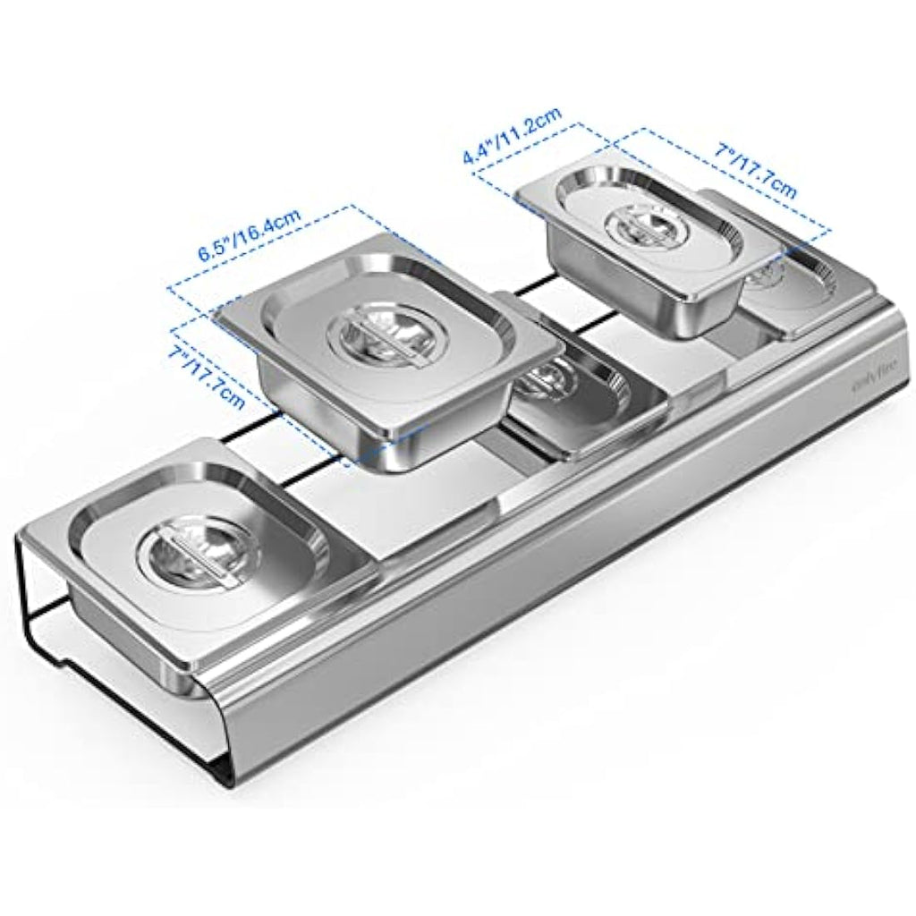 Onlyfire Pizza Topping Station – 5 Stainless Steel Prep Trays with Lid