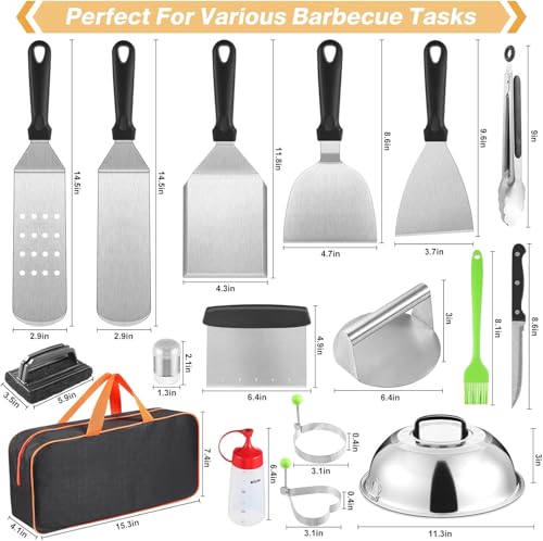 zycBernoi 19-Piece Griddle Accessories Kit – Stainless Steel BBQ Tool Set