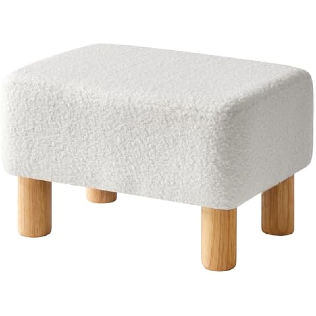 YMYNY Teddy Fleece Footstool | Rectangle Ottoman with Wooden Legs