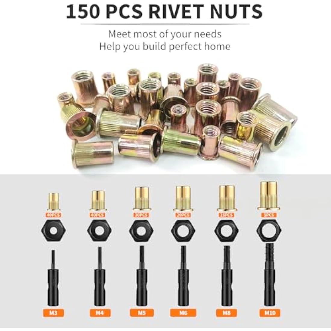 HARDELL 14" Heavy Duty Rivet Nut Tool Kit | 6 Mandrels & 150 Rivet Nuts