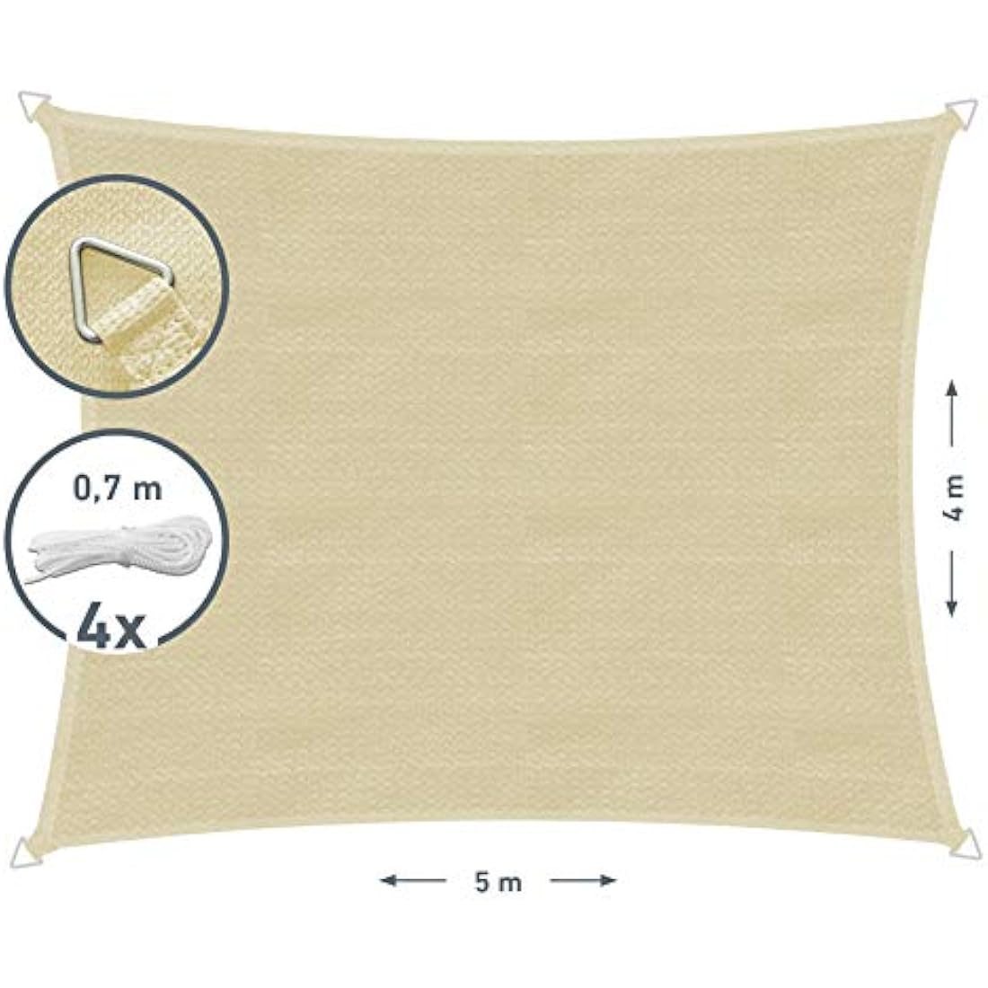 Windhager Capri Sun Sail – 4x5m HDPE UV Resistant Shade, Cream White