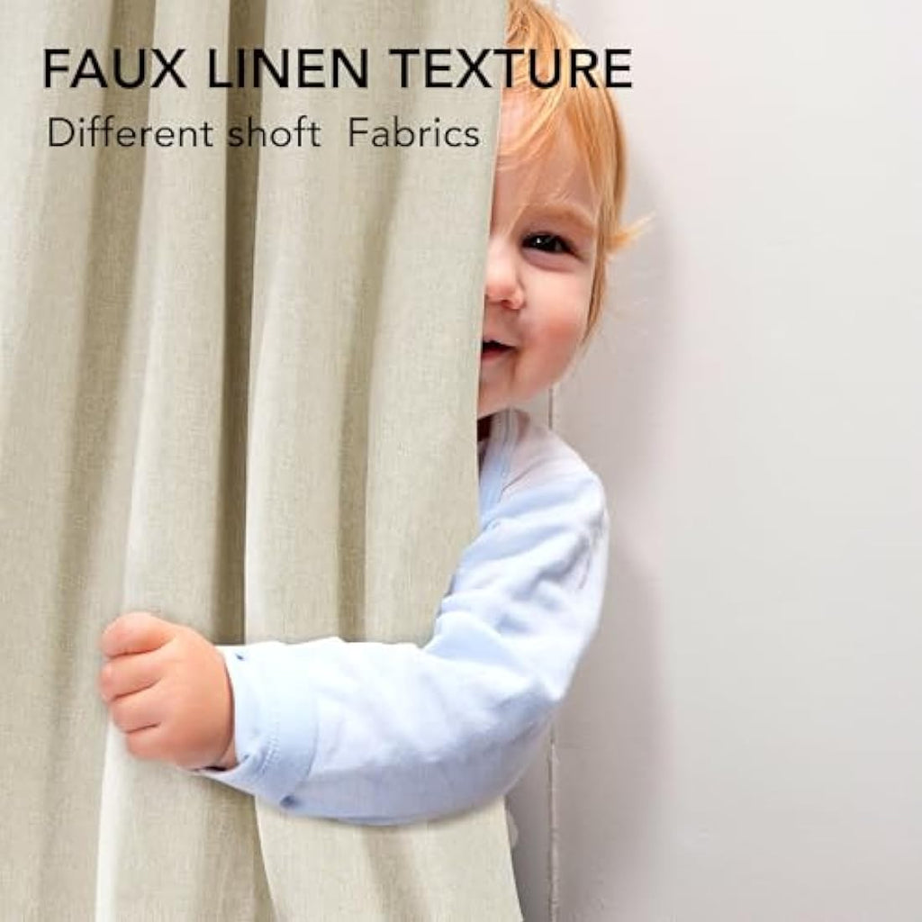 Deconovo Faux Linen Blackout Curtains | Thermal Eyelet Drapes, 2 Panels