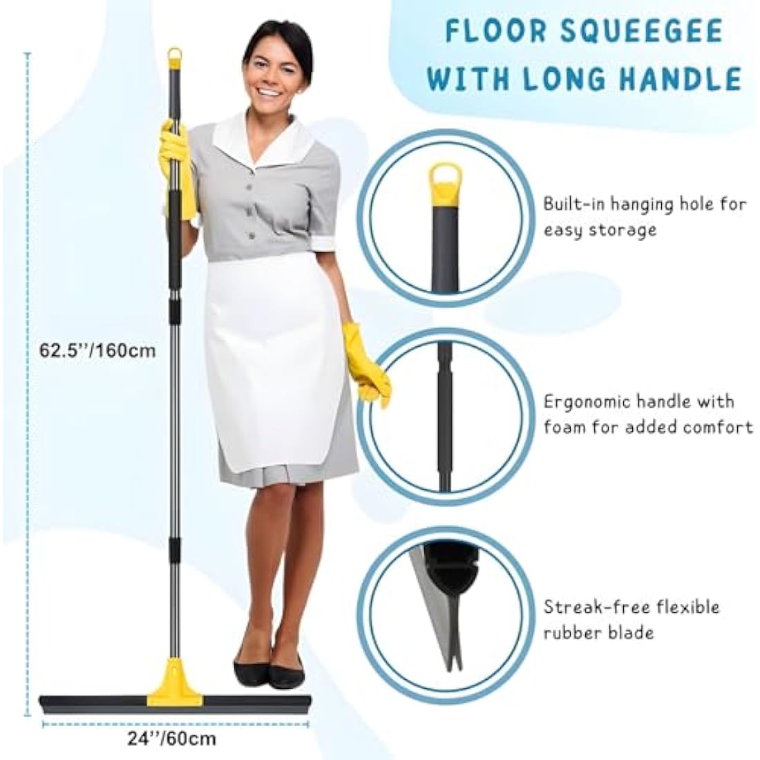 Jolof Store 60cm Floor Squeegee – Heavy Duty Rubber Broom with 160cm Handle