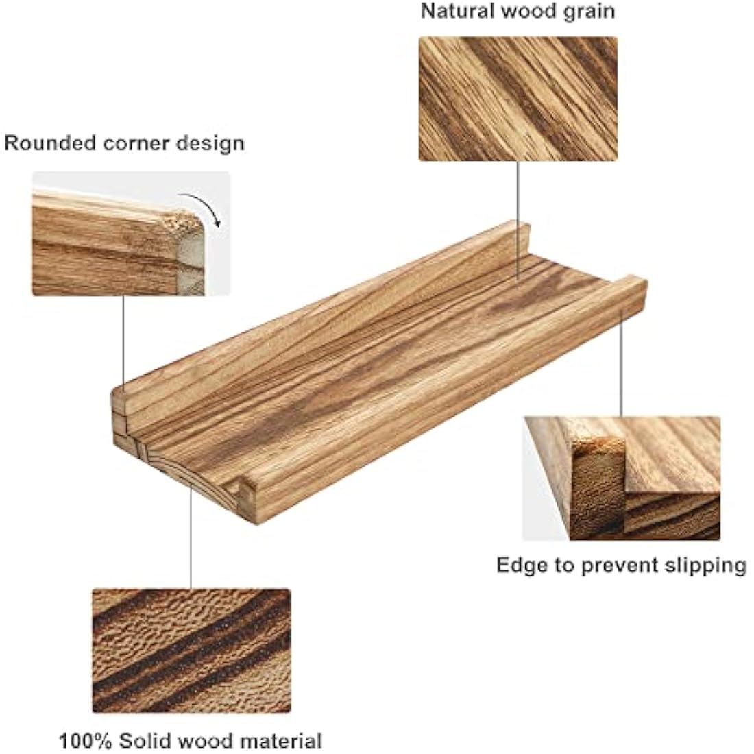PHOENANCEE Rustic Wood Floating Shelves - 43cm Picture Ledge, Set of 2