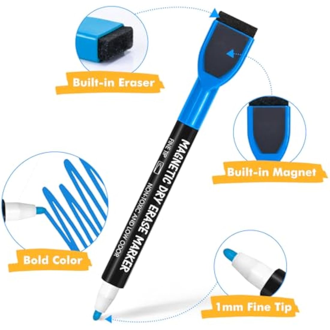 Maxtek Magnetic Whiteboard Markers – 12 Assorted Colors Fine Tip Pens