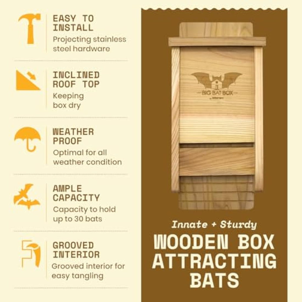 WildYard Cedar Bat House - Single Chamber Outdoor Bat Box for 30 Bats