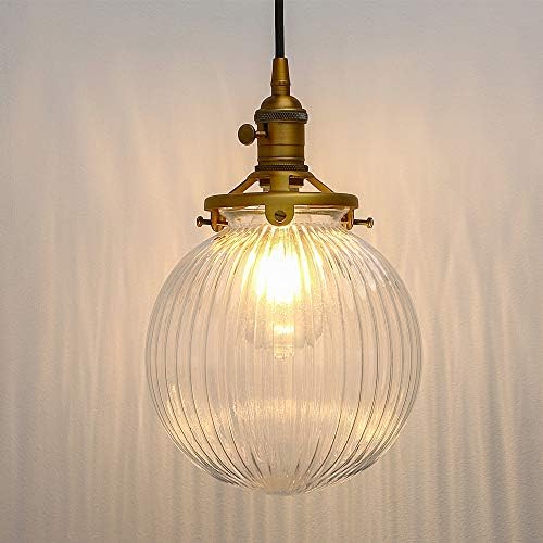Yosoan Antique Ribbed Glass Globe Pendant Light | Industrial Edison Fitting