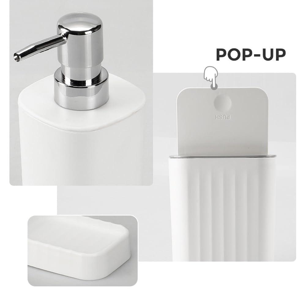 Hosoncovy 4 PCS Bathroom Accessory Set Bathroom Container Set with Soap Dispenser, Bathroom Cup, Soap Dish ，Desktop Trash Can Yellow - image 4