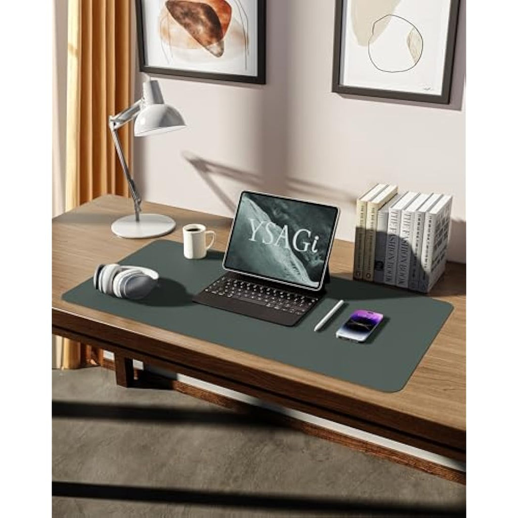 YSAGi Leather Desk Mat | Non-Slip Waterproof PU Desk Pad, Dark Green