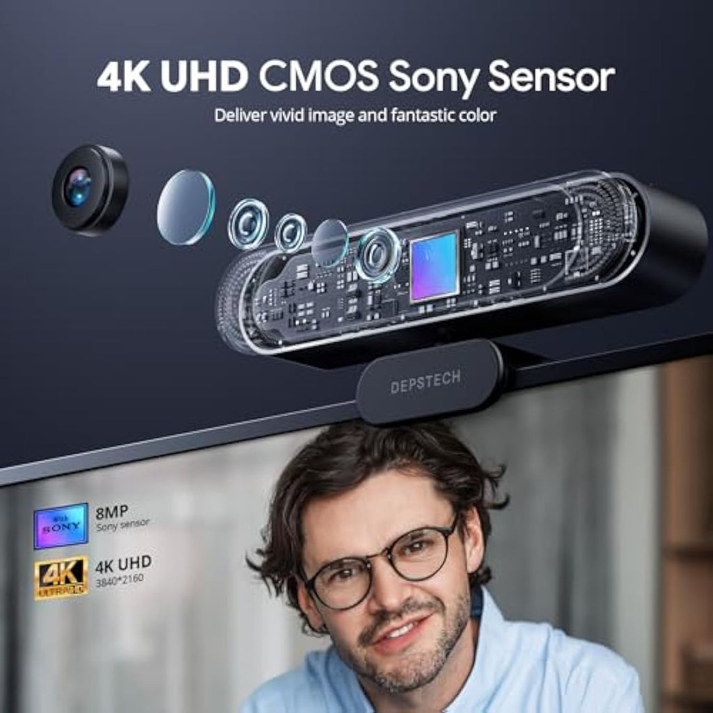 DEPSTECH 4K Webcam – Sony Sensor Streaming Camera with Remote & Zoom