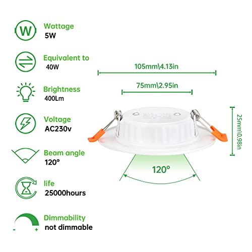Tofisr LED Recessed Ceiling Light – 5W Ultra Slim Metal Downlight, 2700K