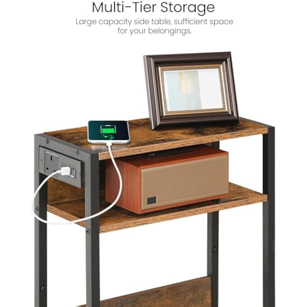 CHOEZON Narrow Side Table with Charging Station | Rustic End Table