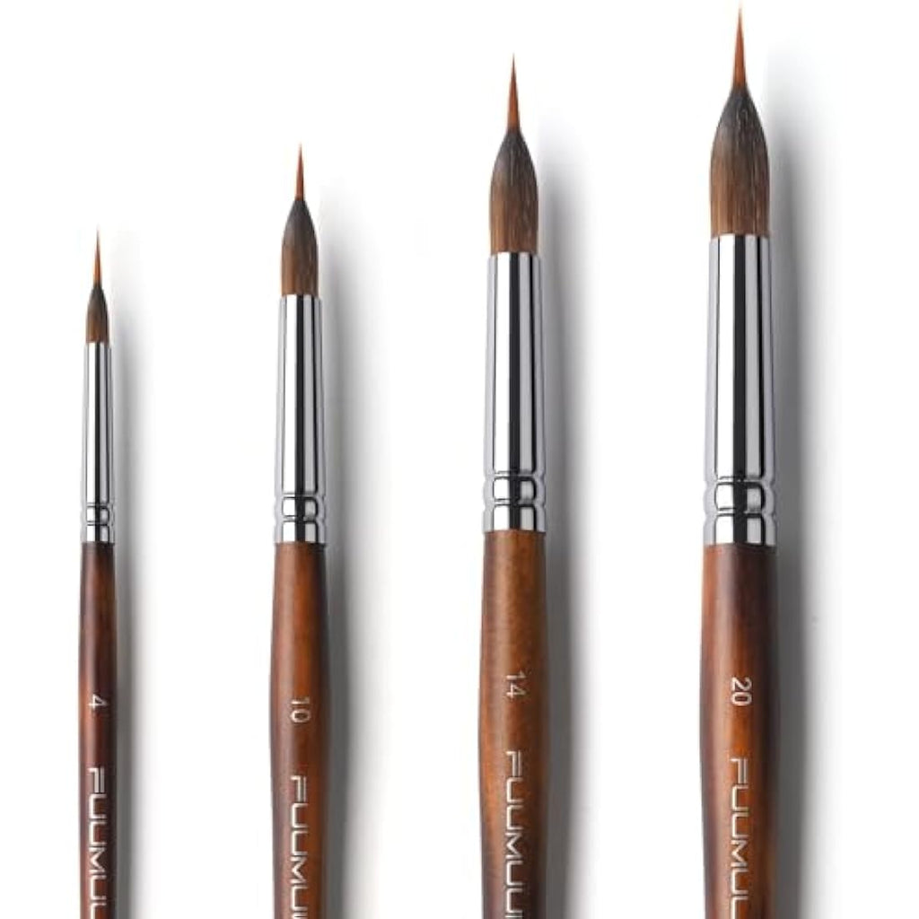 Fuumuui Professional Watercolour Brushes | 4Pcs Synthetic Sable Set