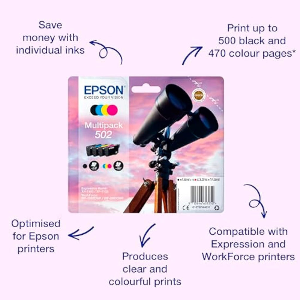 Epson 502 Genuine Ink Cartridges Multipack | 4-Colour Inkjet Set