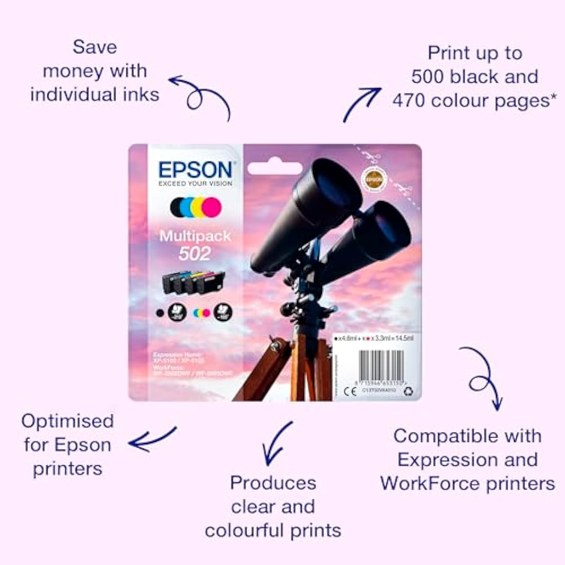 Epson 502 Genuine Ink Cartridges Multipack | 4-Colour Inkjet Set
