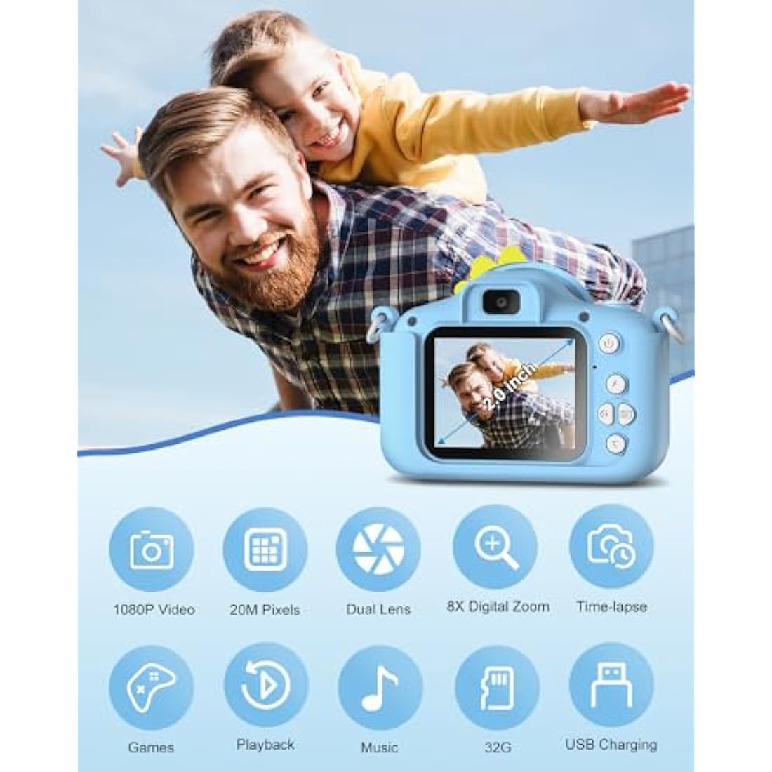 Hangrui Kids Digital Camera – 20MP Dual Lens 1080P Video Toy with 32GB Card