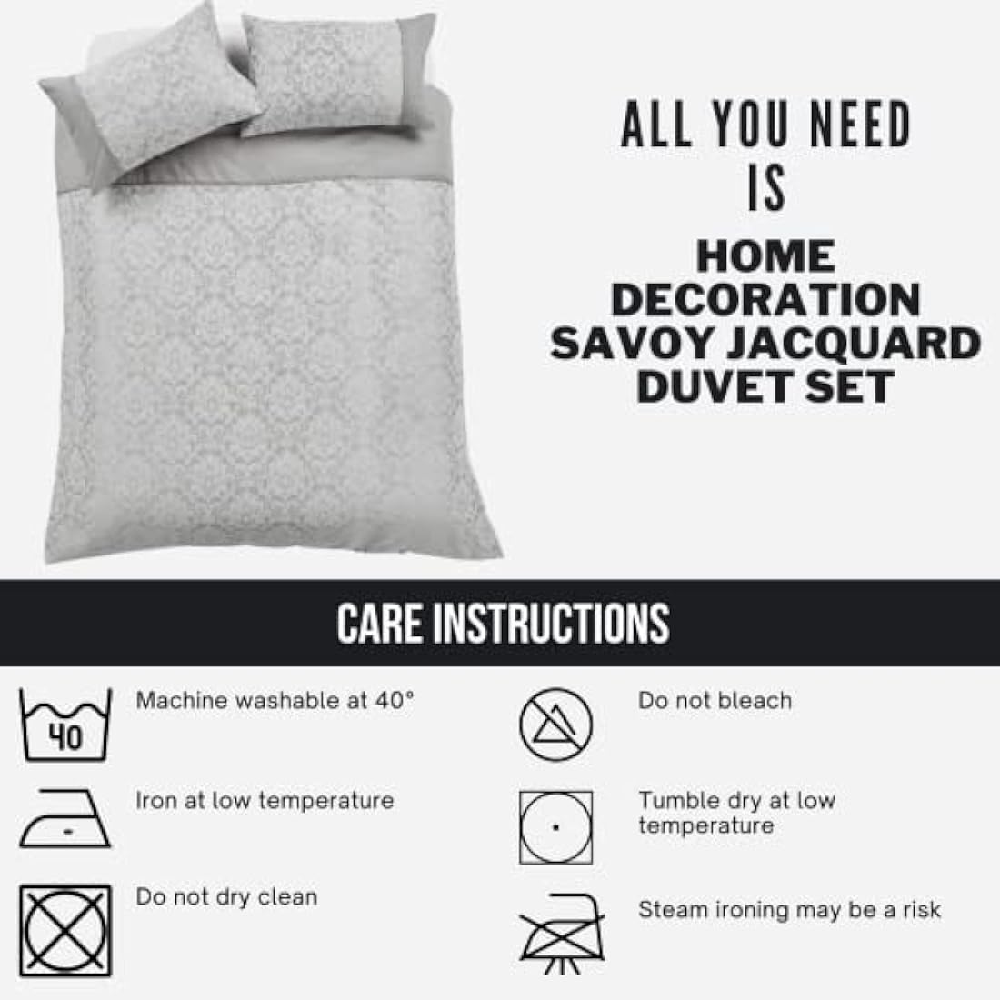 Olivia Rocco Savoy Jacquard Duvet Set – Grey Luxury Quilt Cover Bedding