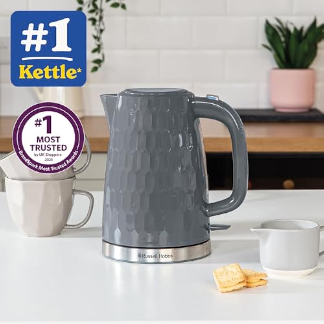 Russell Hobbs Honeycomb Electric Kettle – 1.7L Rapid Boil, Grey