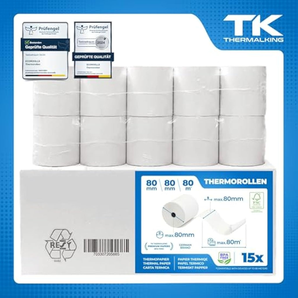 Jolof Store Premium Thermal Paper Rolls 80x80x12mm for Epson – 15 Pack