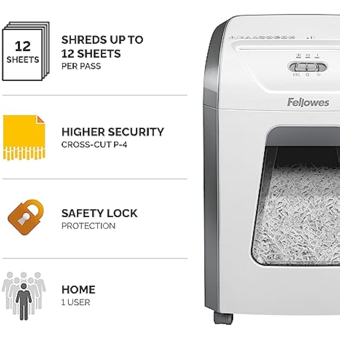 Fellowes FS-12C Cross-Cut Paper Shredder | P4 High Security, 19L Bin