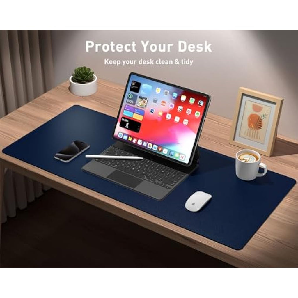 Aothia PU Leather Desk Pad Protector – Waterproof Office Mat, Dark Blue