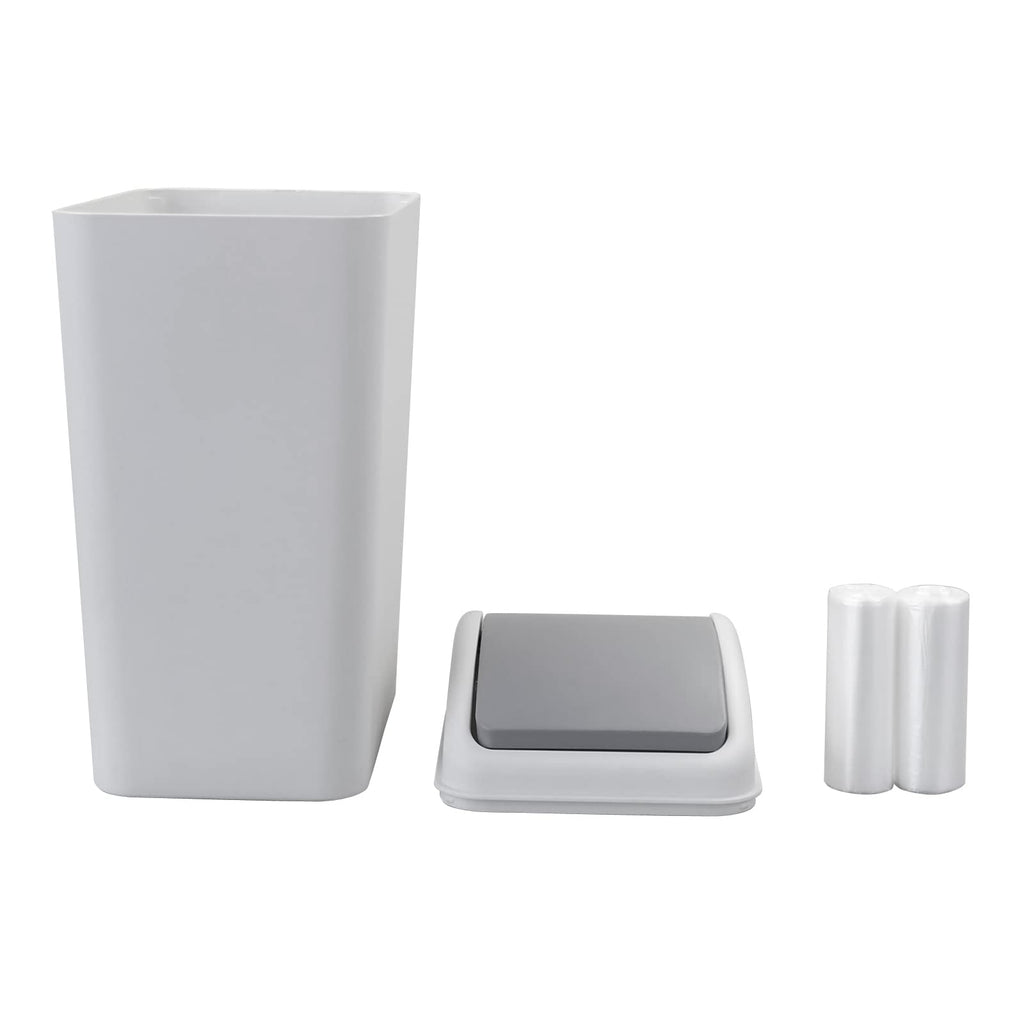 Annkky 15 L Small Bathroom Bins with 2 Rolls Bin Liners, Plastic Swing Dustbin with Lid Light grey - image 2