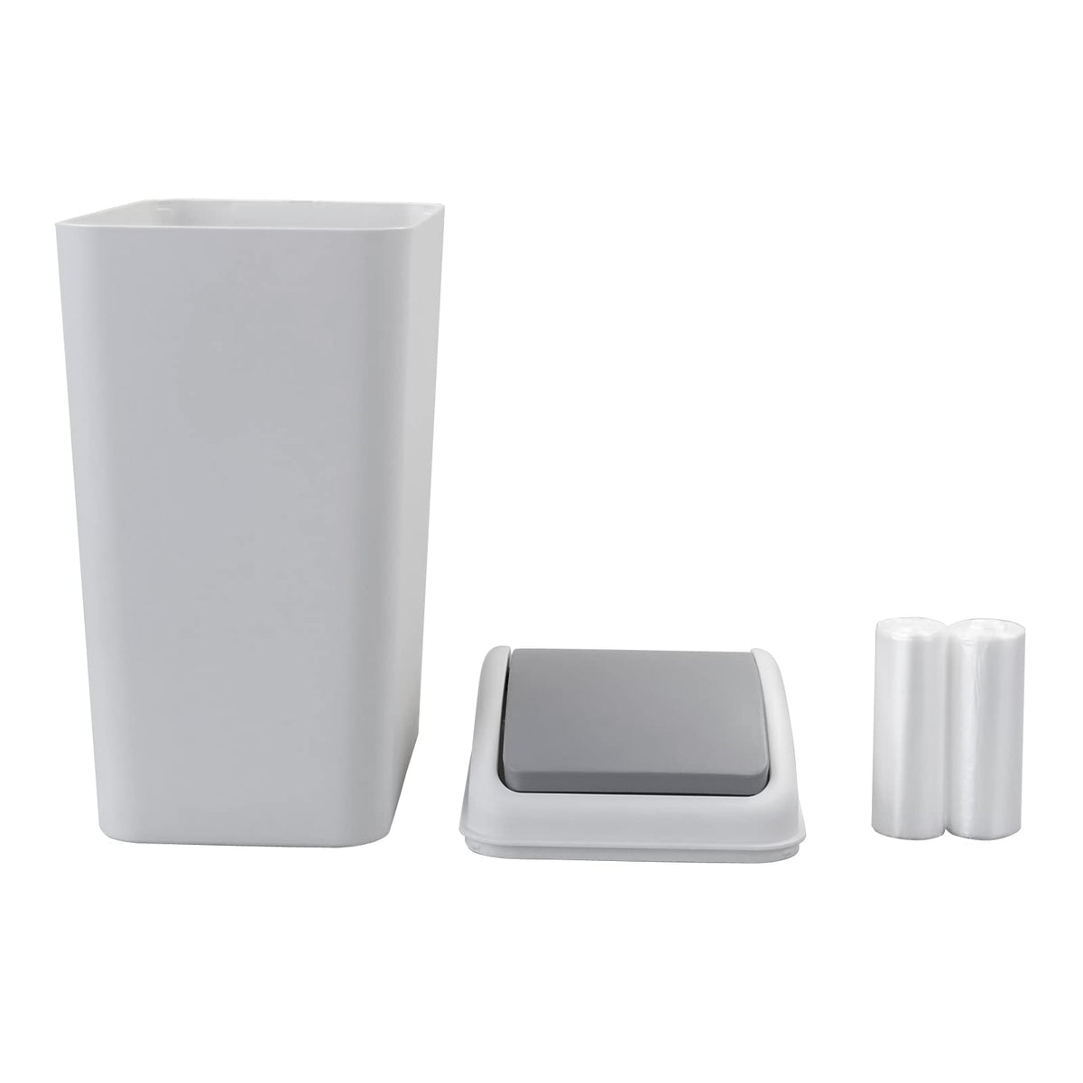 Annkky 15 L Small Bathroom Bins with 2 Rolls Bin Liners, Plastic Swing Dustbin with Lid Light grey - image 2