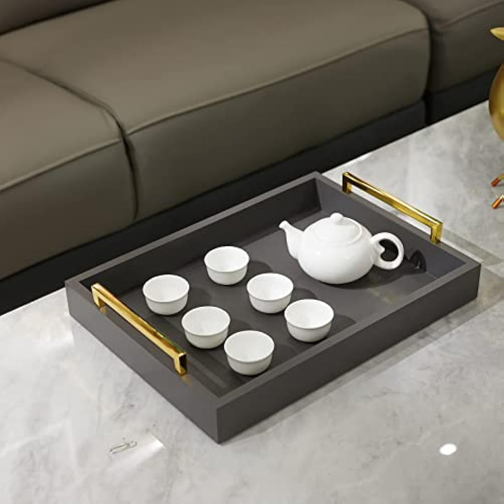 Charcoal Decorative Serving Tray with Handles – 16x12 Inch
