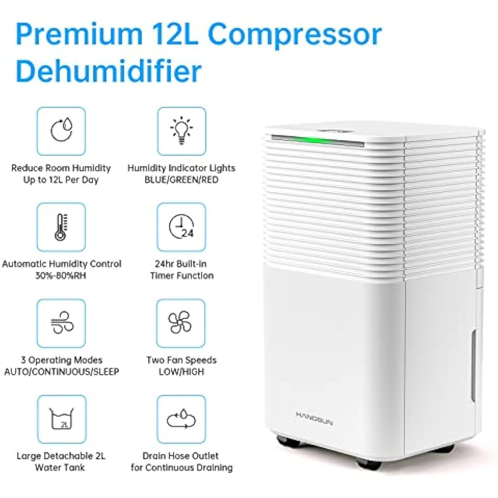 Hangsun 12L/Day Dehumidifier – Energy Efficient Home & Laundry Dryer