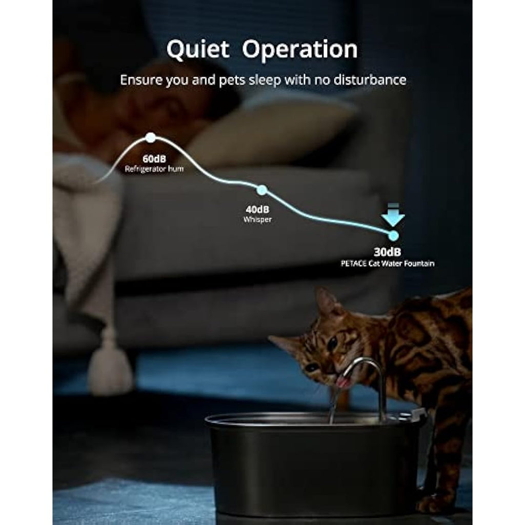Petace Stainless Steel Cat Water Fountain | 3.2L Quiet Pet Dispenser