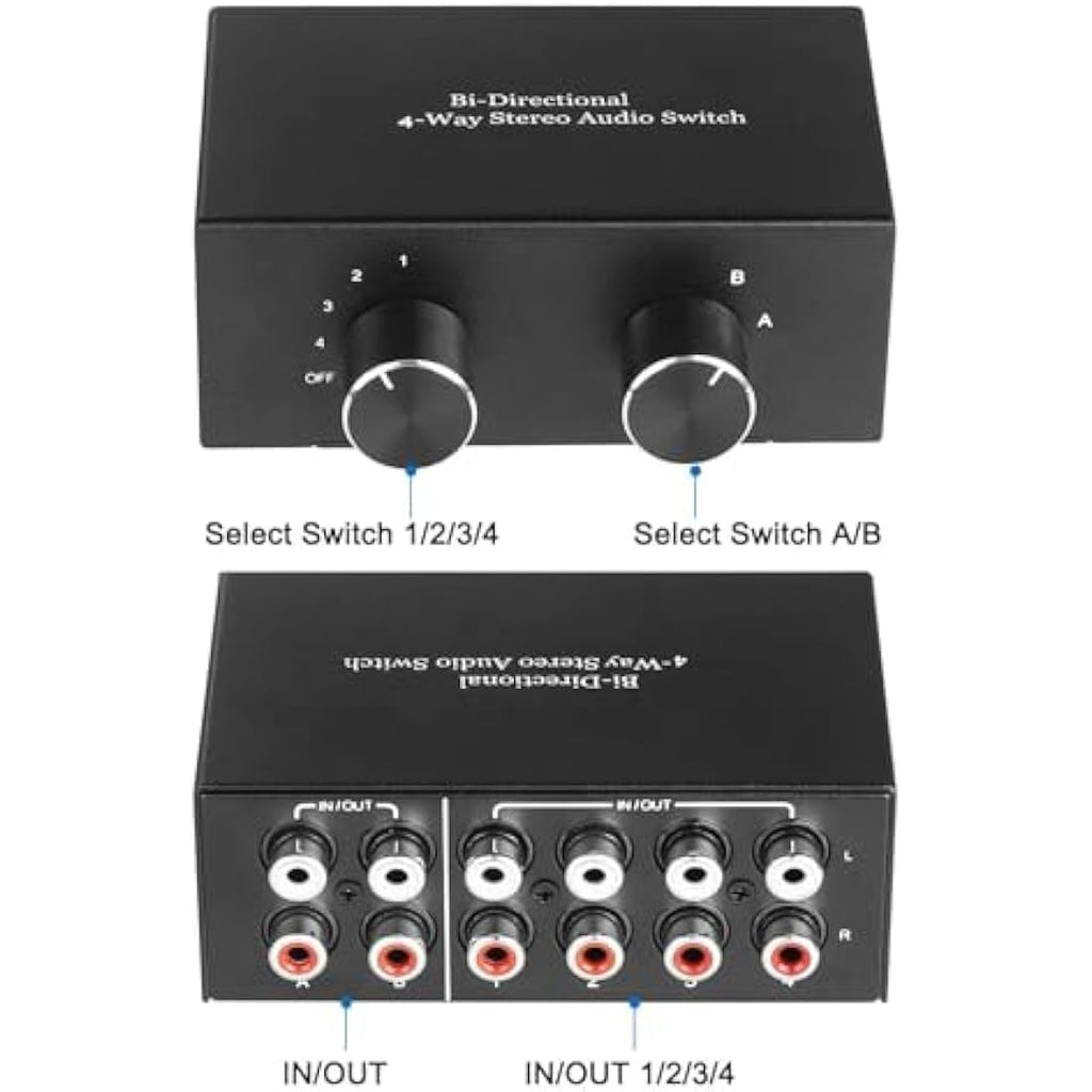 UNSTINCER Bidirectional RCA Audio Switcher | 4-Port HiFi Stereo Splitter