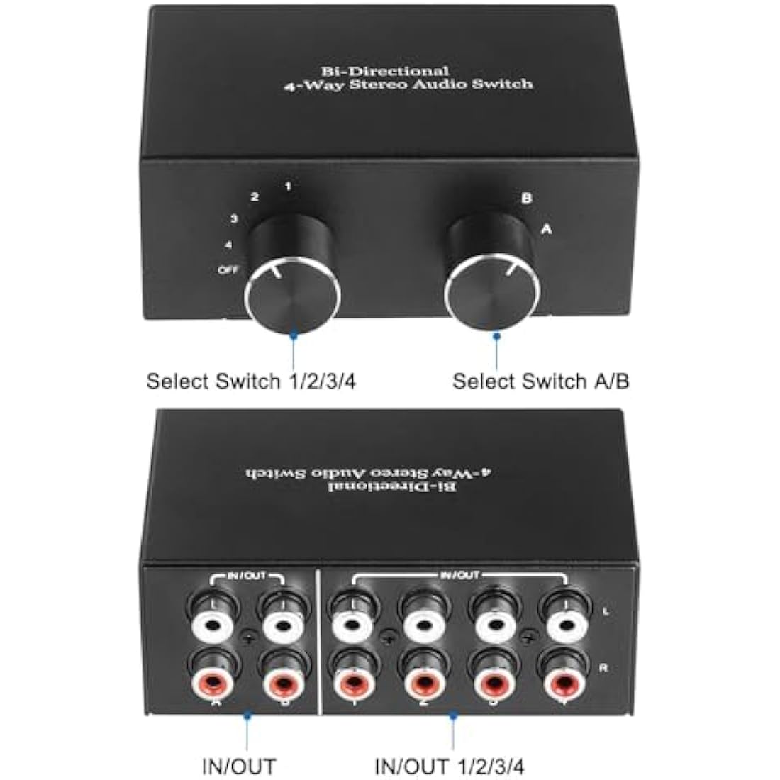 UNSTINCER Bidirectional RCA Audio Switcher | 4-Port HiFi Stereo Splitter
