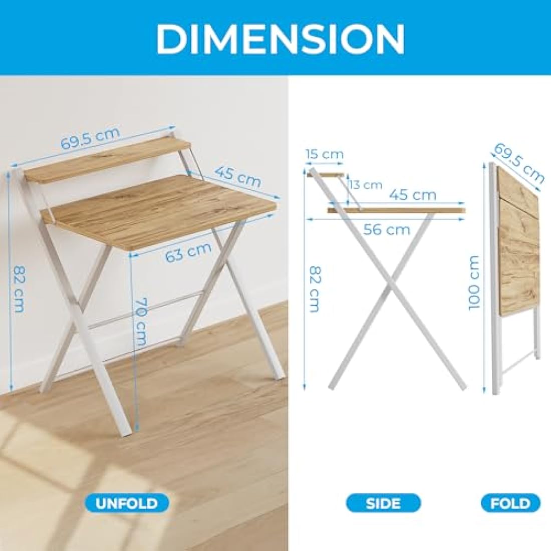 GreenForest Foldable Computer Desk with Monitor Shelf | Oak Small Desk